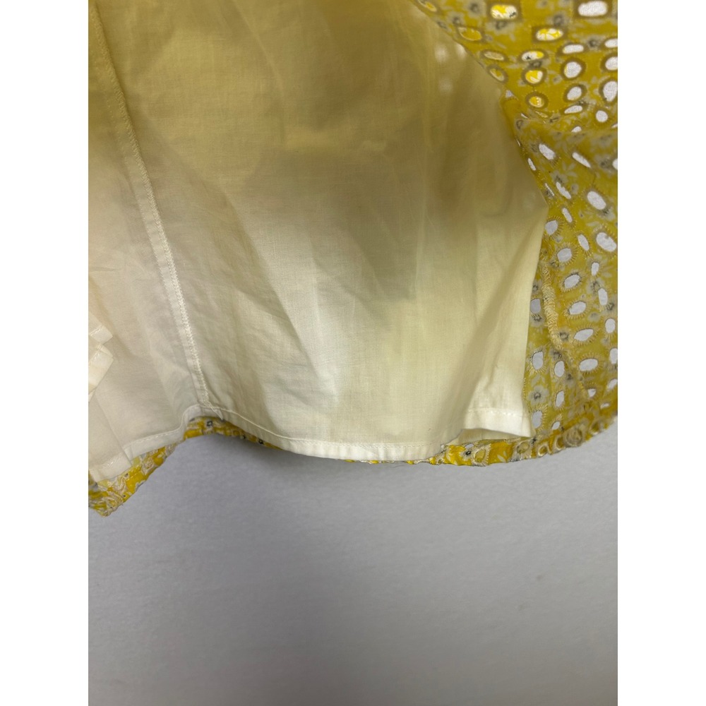 Cottagecore LINI Women XS Yellow Floral Eyelet Puff Sleeve Mini Dress Sweetheart - Picture 5 of 11